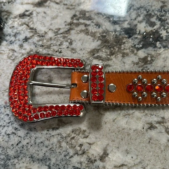 BB Simon Orange Crystal Leather Belt b.b. Simon  main image 3